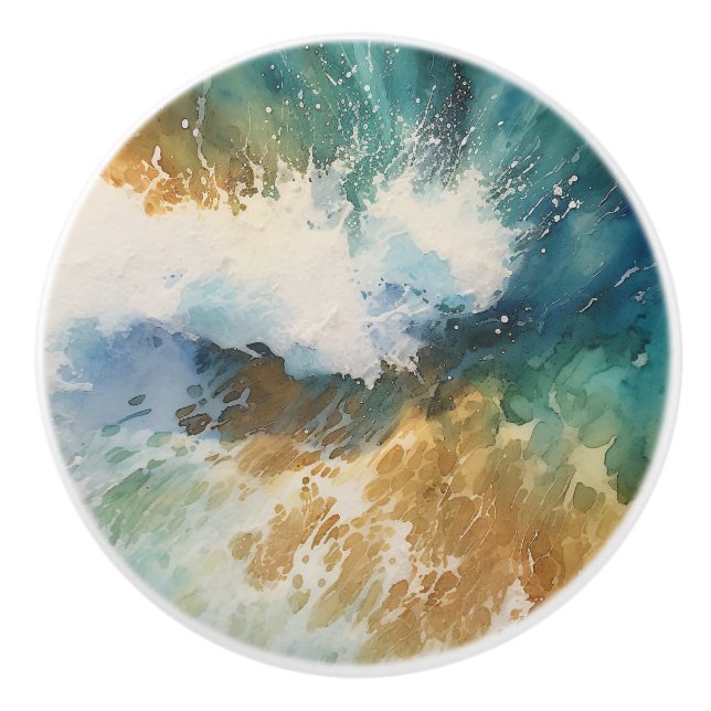 Ocean Waves Watercolor Beach Keramikknauf (Vorderseite)