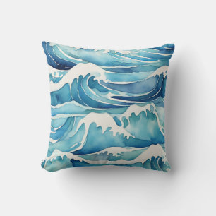 Ocean Waves Watercolor Blue Beach Coast Kissen