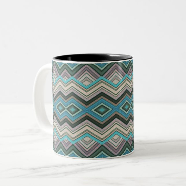 Ocean Waves Zig Zags & Stripes Zweifarbige Tasse (Vorderseite Links)