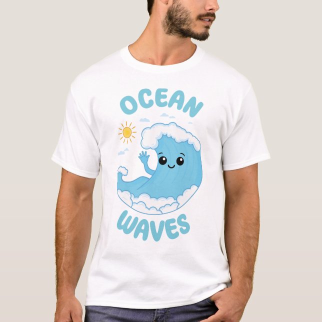 Ocean Waving Funny Niedlich Kawaii Pun Summer T-Shirt (Vorderseite)