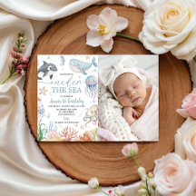 Ocean Whale 1st Birthday Photo Invite