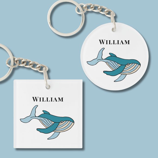 Ocean Whale Schlüsselanhänger (Blue ocean whale nautical keychain with kids name. Great for school bags and house keys.)