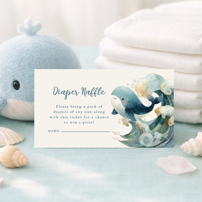 Ocean Whale Waves Diaper Raffle Ivory Baby Shower  Begleitkarte (Von Creator hochgeladen)