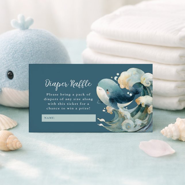 Ocean Whale Waves Diaper Raffle White Baby Shower  Begleitkarte (Von Creator hochgeladen)