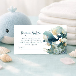Ocean Whale Waves Diaper Raffle White Baby Shower  Begleitkarte