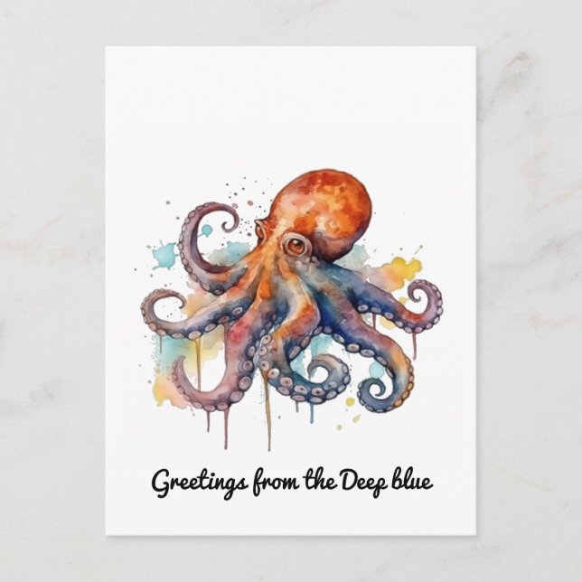 Ocean Whimsy: farbiger Oktopus Feiertagspostkarte (Vorderseite)