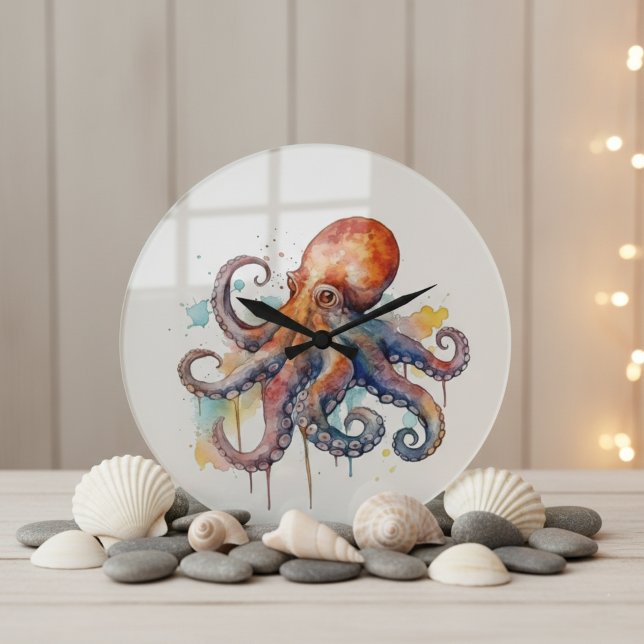 Ocean Whimsy: farbiger Oktopus Große Wanduhr (Von Creator hochgeladen)