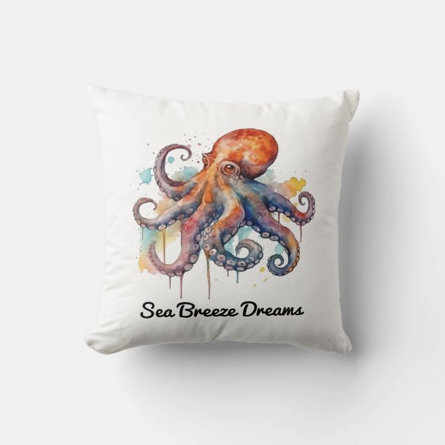 Ocean Whimsy: farbiger Oktopus Kissen (Vorderseite)