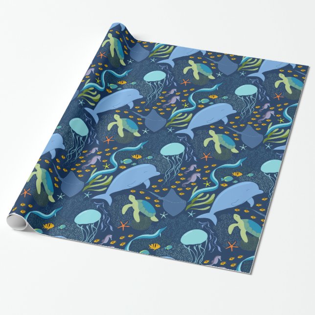 Ocean World Aquatic Sea Beach Pattern Gift Wrap Geschenkpapier (Ungerollt)