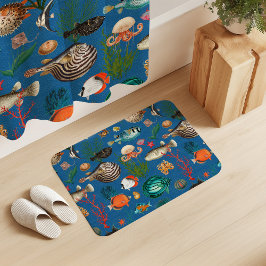 Oceania Colorful Fishes on Cobalt Blue Background Badematte