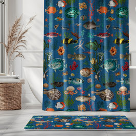 Oceania Colorful Fishes on Cobalt Blue Background Duschvorhang