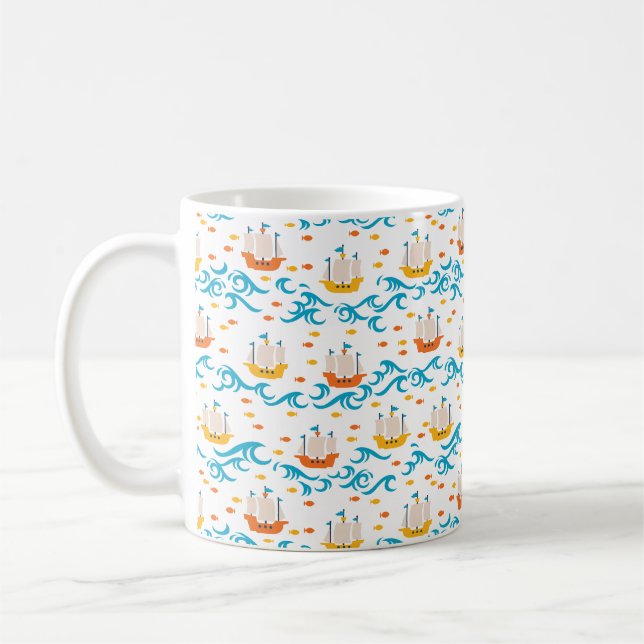 Oceanic Adventure: Yellow and Red Sailing Ships wi Kaffeetasse (Links)
