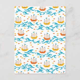 Oceanic Adventure: Yellow and Red Sailing Ships wi Postkarte