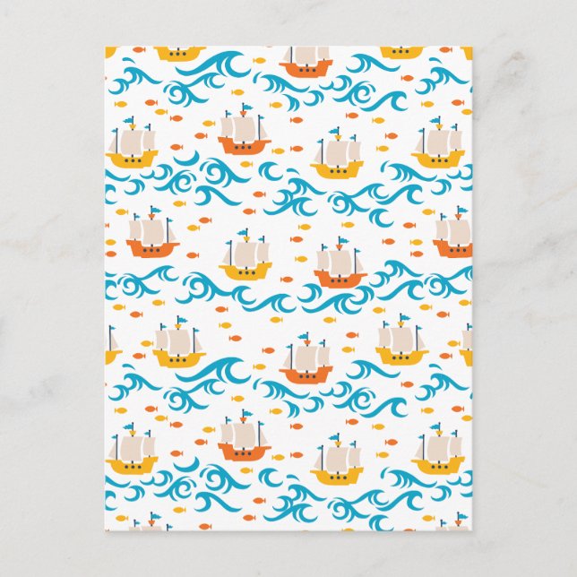 Oceanic Adventure: Yellow and Red Sailing Ships wi Postkarte (Vorderseite)