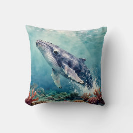 Oceanic Blue Whale Watercolor Coastal Art Kissen