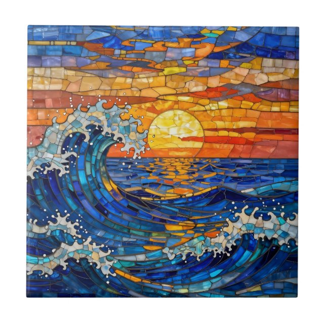 Oceanic Coastal Ocean Waves Sunset   Fliese (Vorderseite)