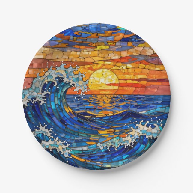 Oceanic Coastal Ocean Waves Sunset   Pappteller (Vorderseite)