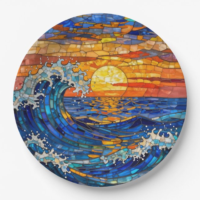 Oceanic Coastal Ocean Waves Sunset   Pappteller (Vorderseite)