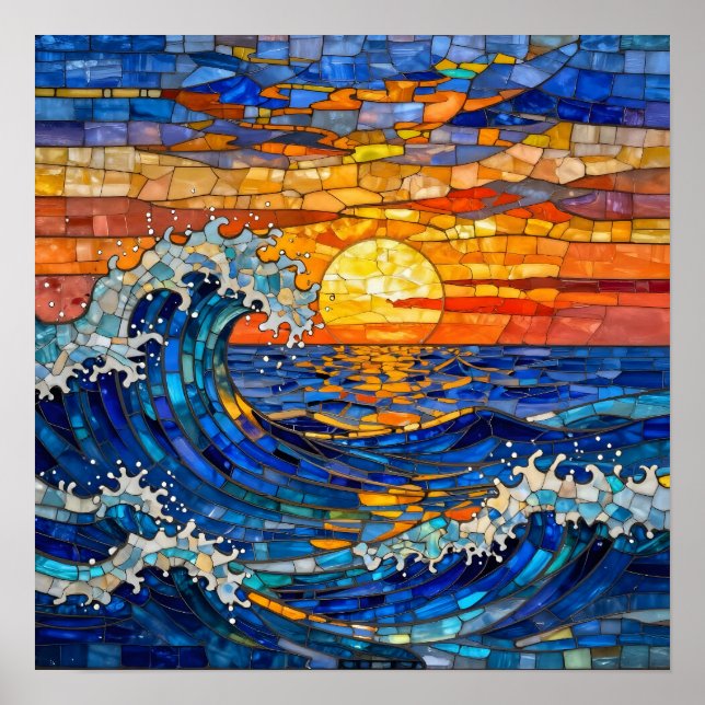 Oceanic Coastal Ocean Waves Sunset   Poster (Vorne)