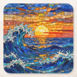 Oceanic Coastal Ocean Waves Sunset   Rechteckiger Pappuntersetzer