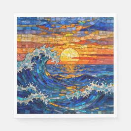 Oceanic Coastal Ocean Waves Sunset   Serviette