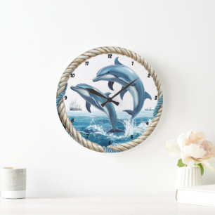 Oceanic Dance Dolphin Jumping mit Rope Frame Große Wanduhr