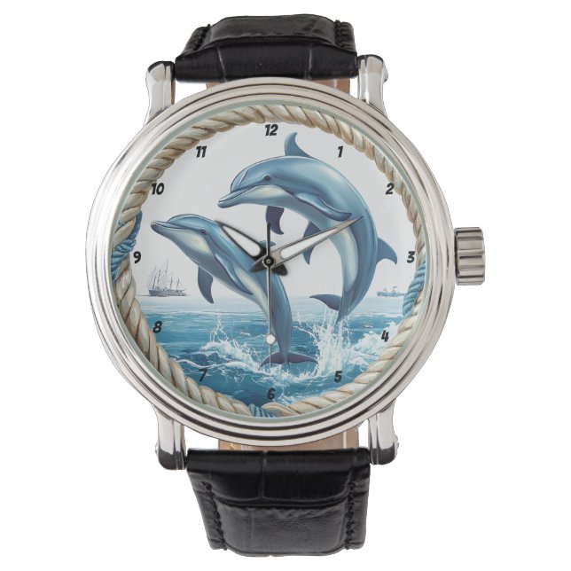 Oceanic Dance Dolphin Jumping with Rope Frame Armbanduhr (Vorderseite)