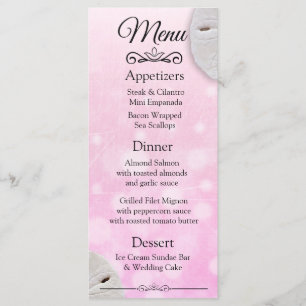 Oceanic Sand Dollar Pink Wedding Menu Card Menükarte
