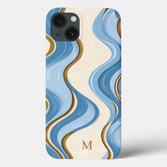 Oceanic Summer Waves Minimalistic With Initial  Case-Mate iPhone Hülle (Rückseite)