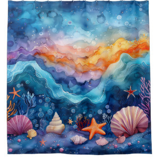 "Oceanic Watercolor Serenade" Duschvorhang