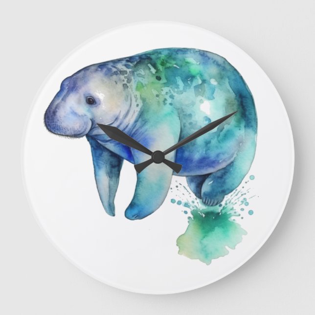 Oceanic Whisper Manatee Große Wanduhr (Vorderseite)
