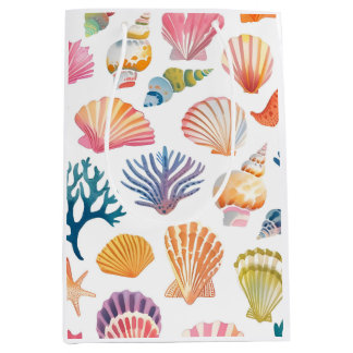 OceanModern Tropical Plant Print – Pink and Green Mittlere Geschenktüte
