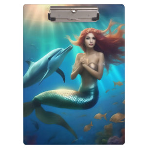 "Ocean's Dance: Eine Meerjungfrau und Delphinfahrt Klemmbrett