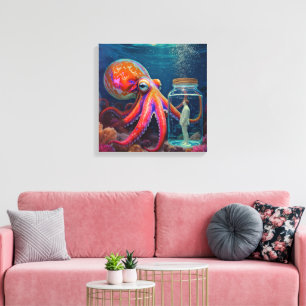 "Ocean's Silent Captive" - Octopus Portrait Leinwanddruck