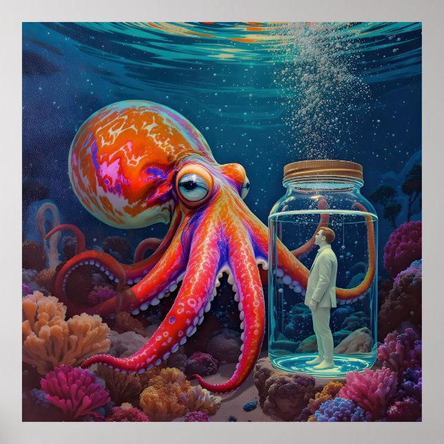 "Ocean's Silent Captive" - Octopus Portrait Poster (Vorne)
