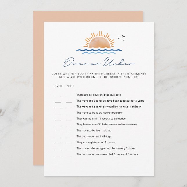 OCEANSIDE Beach Baby unter dem Baby Showspiel Einladung (Vorne/Hinten)