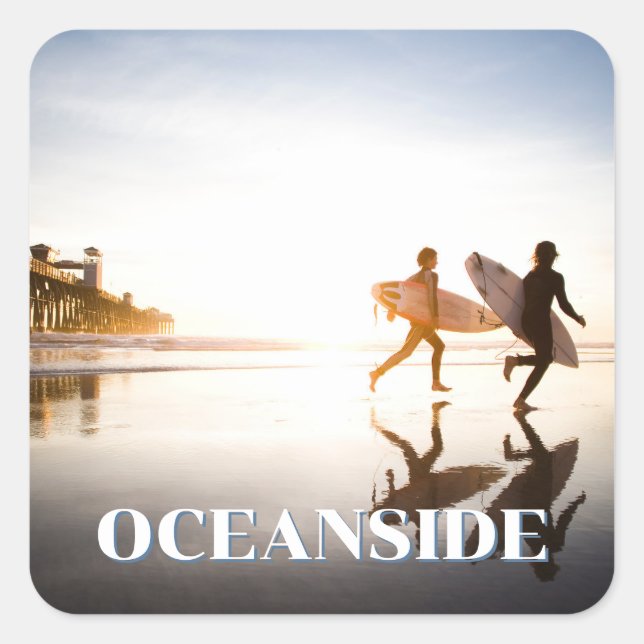 Oceanside Beach Quadratischer Aufkleber (Vorderseite)
