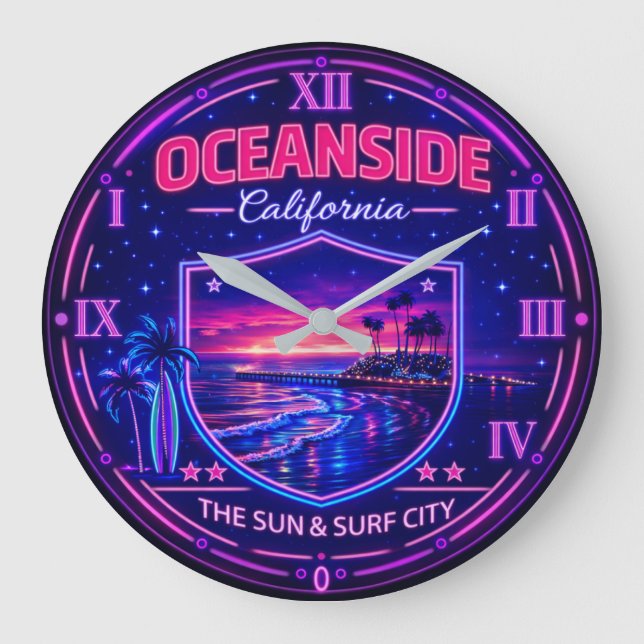 Oceanside California Beach Sunset Große Wanduhr (Vorderseite)