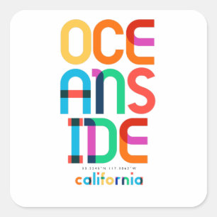 Oceanside California Mitte Jahrhundert, Pop Art, Quadratischer Aufkleber