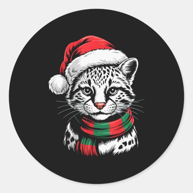 Ocelot Xmas Santa Hat F Christmas Costume  Runder Aufkleber (Vorderseite)