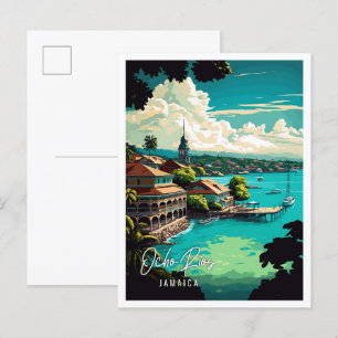 Ocho Rios Jamaika vintage Reiseillustration Postkarte