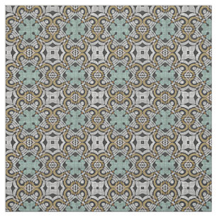 Ochre Brown Green Gray Retro Nouveau Deko Muster Stoff
