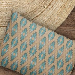 Ochre Brown Taupe Teal Blue Tribal Art Pattern Kissenbezug