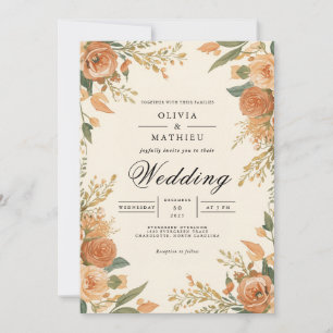Ochre Floral Blüh Wedding Einladung