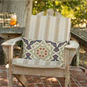 Ochre Yellow Olive Green Black Tribal Art Kissen Für Draußen