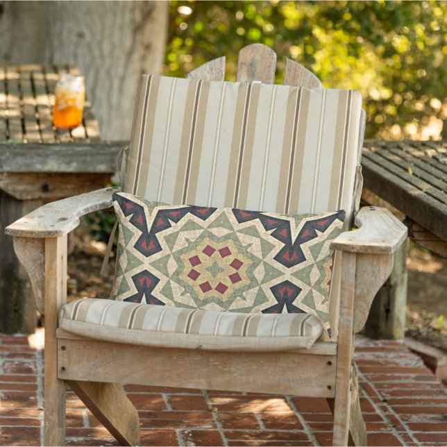 Ochre Yellow Olive Green Black Tribal Art Kissen Für Draußen (Stuhl )