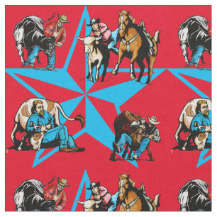 Ochse-Wrestling-Cowboy-Rodeo-Western-Gewebe Stoff