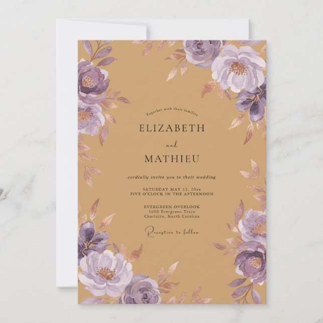 Ocker Amethyst Blütenblatt Hochzeit Einladung (Vorderseite)
