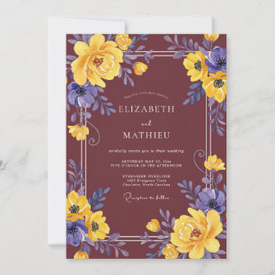 Ocker-Amethyst-Laub-Eukalyptus-Hochzeit Einladung