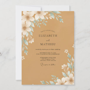 Ocker-Aqua-Blüten-Hochzeit Einladung